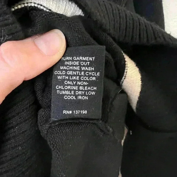 Black Sweater Cream Trim Button Detail Sweater size small - Picture 5 of 6